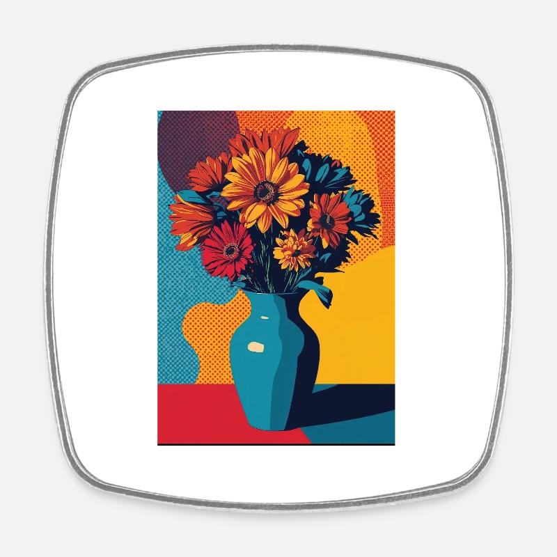 Bouquet de fleurs Pop Art - Magnet carré - blanc