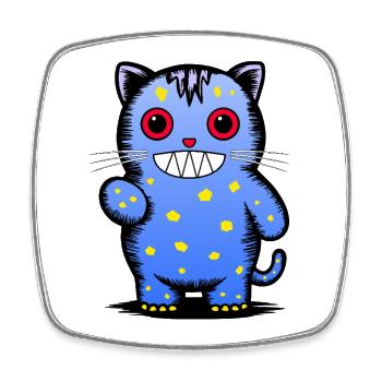 Playful blue cat character with stars - Square fridge magnet - white - Front
