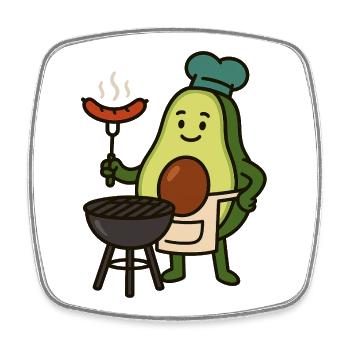 Avo cooking figure with grill and sausages - Square fridge magnet - white - Front