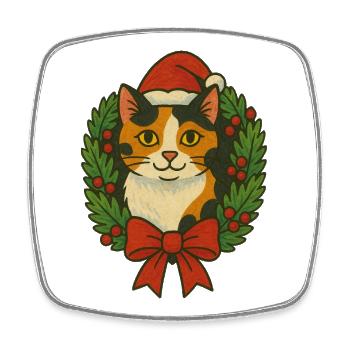 Kalikokatze im Weihnachtskranz - Viereckiger Kühlschrankmagnet - Weiß - Vorne