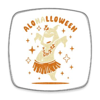 Aloha Halloween Retro Lustiger Geist im Hula Rock - Viereckiger Kühlschrankmagnet - Weiß - Vorne