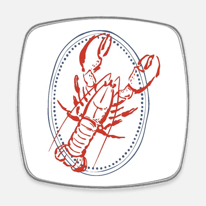 Vintage Red Lobster Illustration on Navy - Square fridge magnet - white