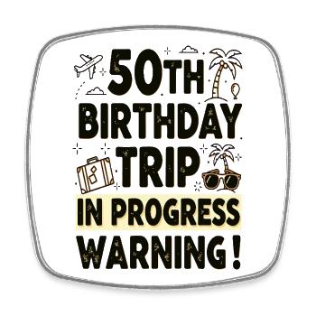 50th Birthday Travel Adventure Design - Square fridge magnet - white - Front