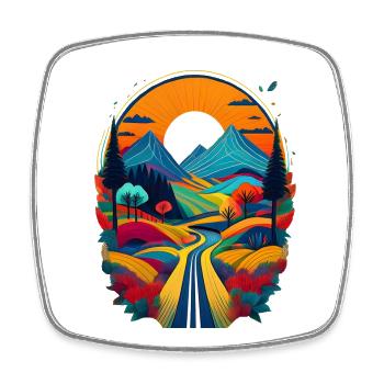 Colorful mountain landscape with sunrise - Square fridge magnet - white - Front