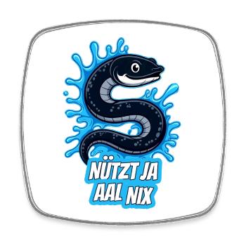 deutsches Wortspiel „Nützt ja Aal Nix“ Cartoon-Aallocken - Viereckiger Kühlschrankmagnet - Weiß - Vorne