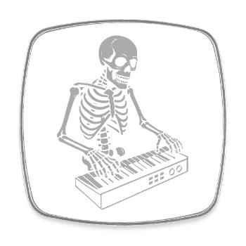 Halloween Skelett mit Synthesizer Kunst - Viereckiger Kühlschrankmagnet - Weiß - Vorne