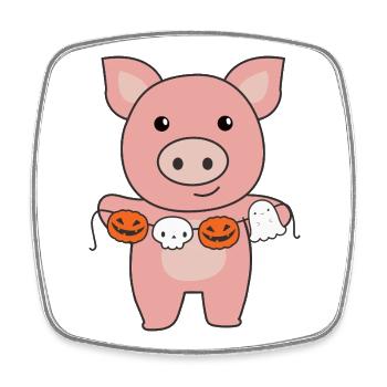 Cochon Happy Halloween Citrouille Chauve-souris Costume - Magnet carré - blanc - Devant