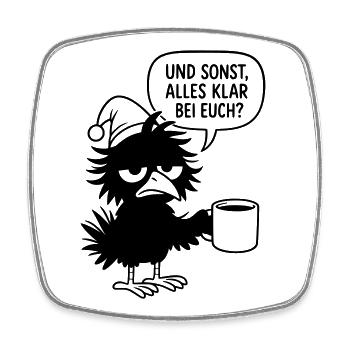 Black Raven with Sleepy Cap and Speech Bubble - Square fridge magnet - white - Front