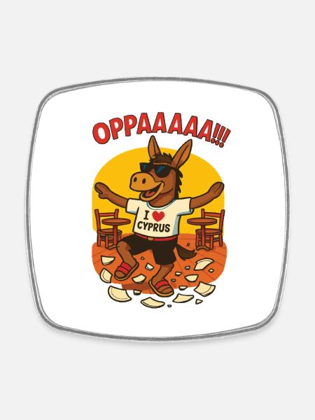 Funny donkey with Cyprus inscriptions - Square fridge magnet - white