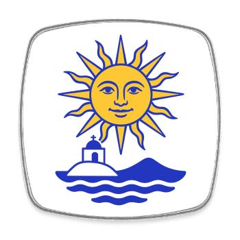 Greece Sun: Sonne, Wasser, Kapelle - Viereckiger Kühlschrankmagnet - Weiß - Vorne