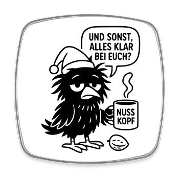 Cute Raven with Cup and Speech Bubble - Square fridge magnet - white - Front