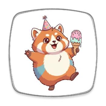 Chaton avec cornet de glace et chapeau de fête - Magnet carré - blanc - Devant
