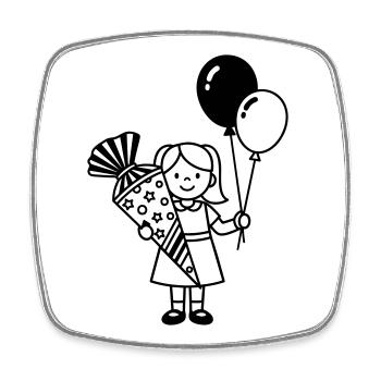 Einschulung Mädchen mit Schultüte - Viereckiger Kühlschrankmagnet - Weiß - Vorne