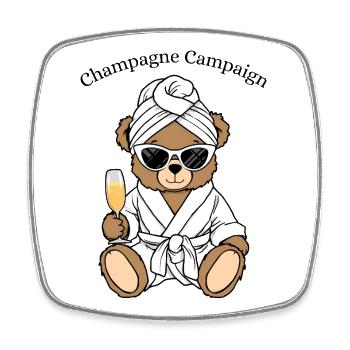 Party Teddy in a bathrobe – Prosecco & Friends - Square fridge magnet - white - Front