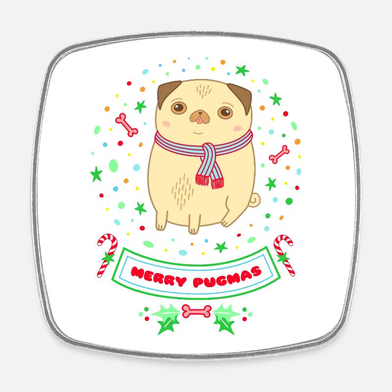 Merry Pugma's Cute Christmas Pug - Square fridge magnet - white