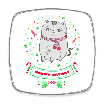 Meowy Catma's Cute Christmas Cat - Square fridge magnet - white - Front