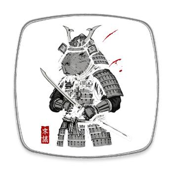 Otaku Cat Samurai  - Square fridge magnet - white - Front