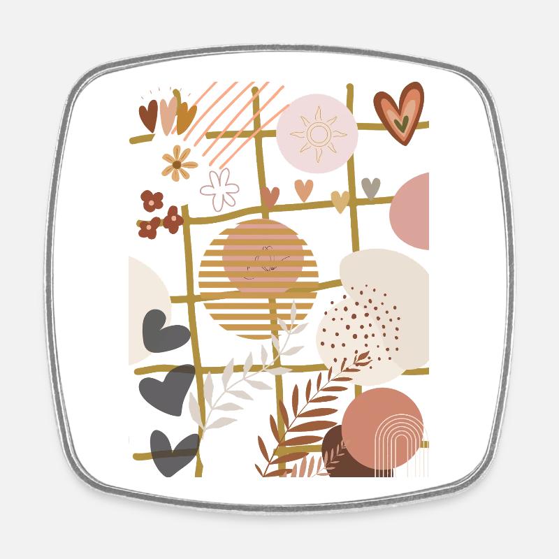 Bohemian Flowers on Gilt Grid - Square fridge magnet - white