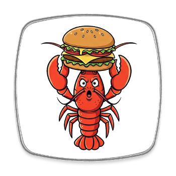 Funny Lobster Crab Fast Food Cheeseburger - Square fridge magnet - white - Front