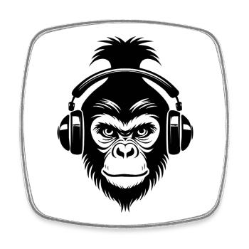 Entspannter Affe Wireless Kopfhörer Café Shirt - Viereckiger Kühlschrankmagnet - Weiß - Vorne