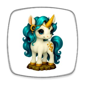 Bébé Licorne magique avec des bijoux en or Licorne - Magnet carré - blanc - Devant