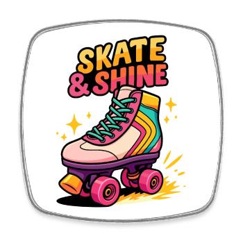 Skate & Shine Neon Roller - Viereckiger Kühlschrankmagnet - Weiß - Vorne