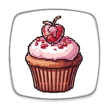 Retro Pixel Cupcake - Square fridge magnet - white - Front