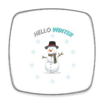 Breloque bonhomme de neige Hello Winter - Magnet carré - blanc - Devant
