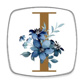 Floral I – Lettre d’or avec des fleurs - Magnet carré - blanc - Devant
