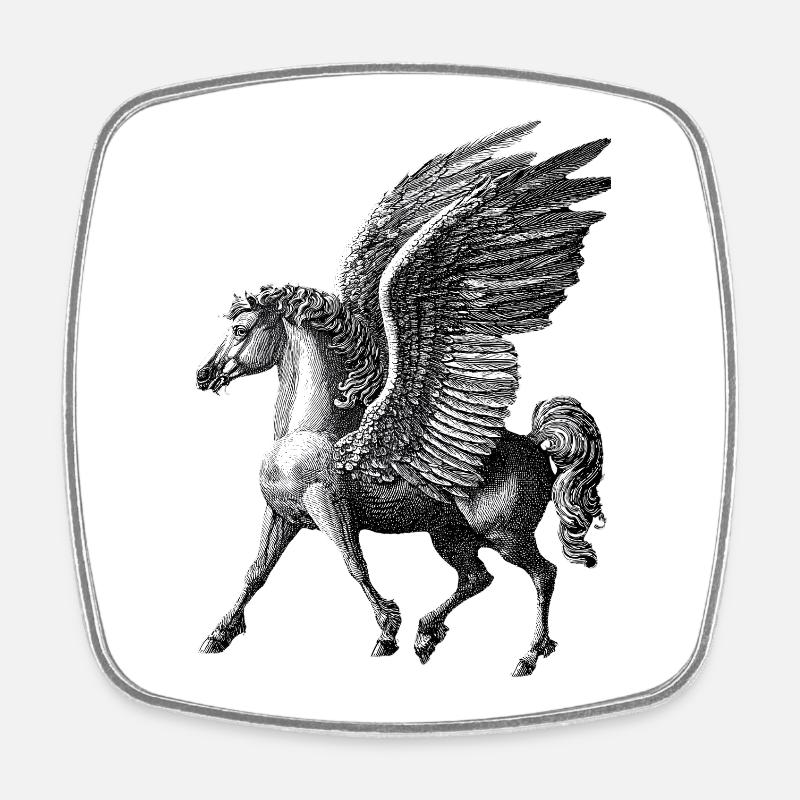 Winged Pegasus – Mythological Engraving - Square fridge magnet - white
