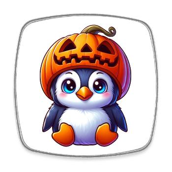 Süßer Halloween Pinguin mit Kürbis Cartoon - Viereckiger Kühlschrankmagnet - Weiß - Vorne