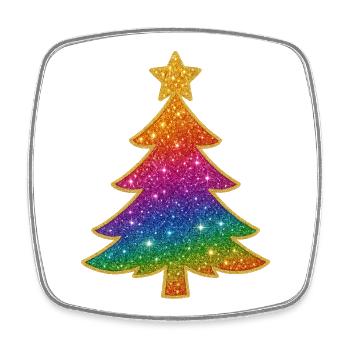 Regenbogen Glitzer Tannenbaum - Viereckiger Kühlschrankmagnet - Weiß - Vorne