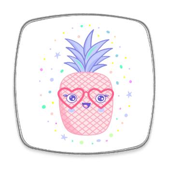 Lunettes en forme de cœur à l’ananas rose Kawaii - Magnet carré - blanc - Devant