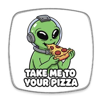 Alien pizza lover - Square fridge magnet - white - Front