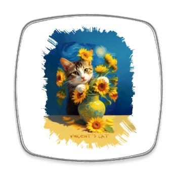 🌻😻 Vincent's Cat among Sunflowers – painting - Square fridge magnet - white - Front