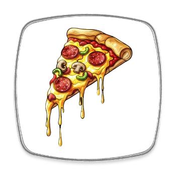 Pizza Slice Cartoon – Schmelzkäse und Salami - Viereckiger Kühlschrankmagnet - Weiß - Vorne