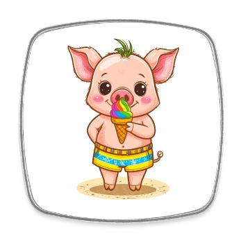 Kleines Schweinchen mit buntem Eis - Square fridge magnet - white - Front