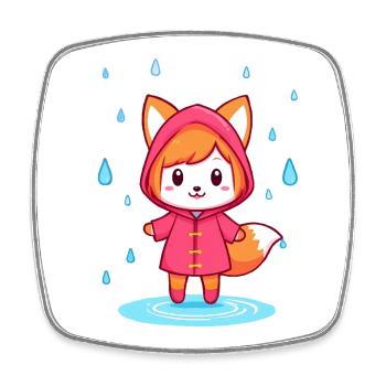 Little Chibi Fox in Raincoat - Square fridge magnet - white - Front