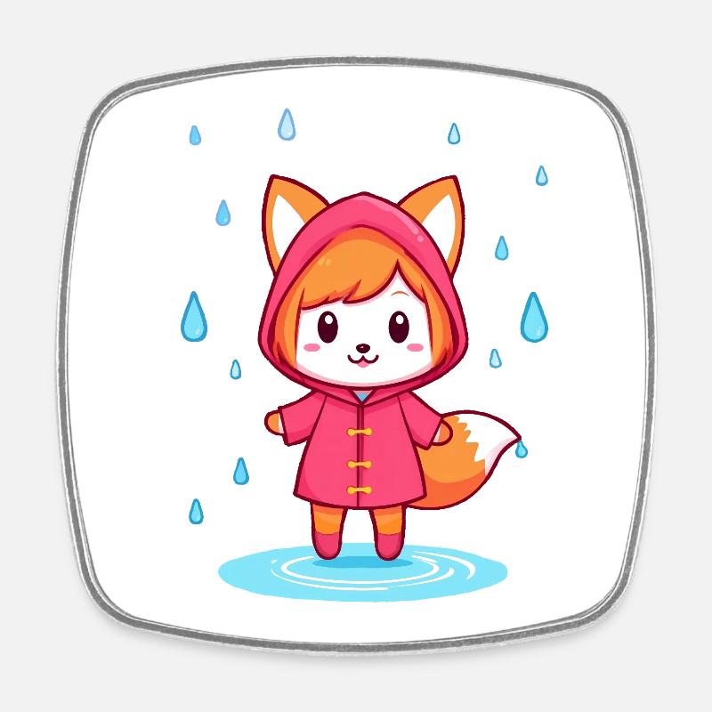 Petit renard chibi en imperméable - Magnet carré - blanc