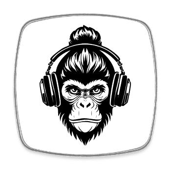 Electric Monkey Head Rave Light Headphone Shirt - Square fridge magnet - white - Front