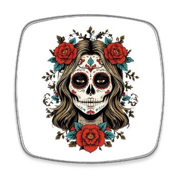 Sugar Skull Femme mit Rosen - Viereckiger Kühlschrankmagnet - Weiß - Vorne