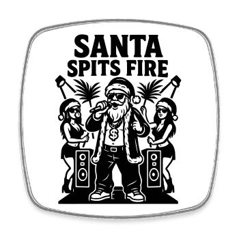 Rapper Santa Claus Santa Spits Fire - Square fridge magnet - white - Front