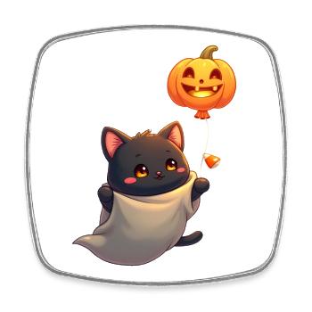Halloween Katze mit Halloween Kürbis - Viereckiger Kühlschrankmagnet - Weiß - Vorne