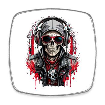Skull Kopfhörer & Skull Rock Schwimmbrille - Viereckiger Kühlschrankmagnet - Weiß - Vorne