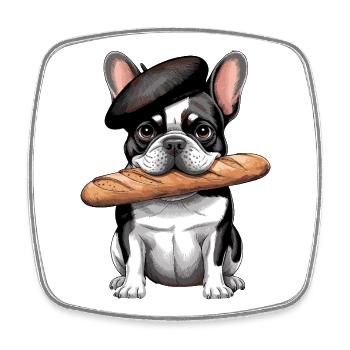 French Bulldog with Baguette - Square fridge magnet - white - Front