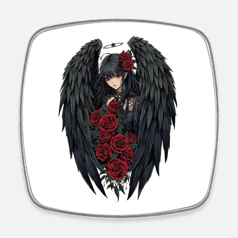 Night Angel Rose Wings - Square fridge magnet - white
