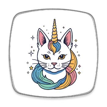 Chat Licorne Arc-en-Ciel - Magnet carré - blanc - Devant