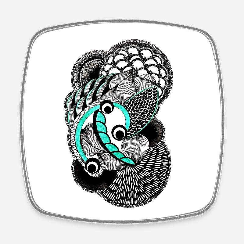 Koi Line Art in Turquoise and Black - Square fridge magnet - white