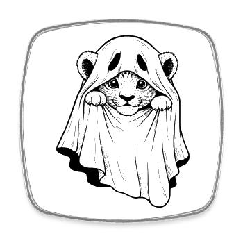 dessin animé bébé lion en costume de fantôme - Magnet carré - blanc - Devant