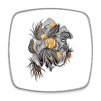 Noir Blossoms Accents d’orange - Magnet carré - blanc - Devant